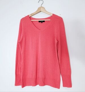 Alex Marie 100% Cashmere Salmon Colored V-Neck Cashmere Pullover Sweater Size XL